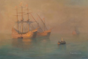 イワン・コンスタンティノヴィチ・アイヴァゾフスキー Painting - コロンブスの船 1880 ロマンチックなイワン・アイヴァゾフスキー ロシア
